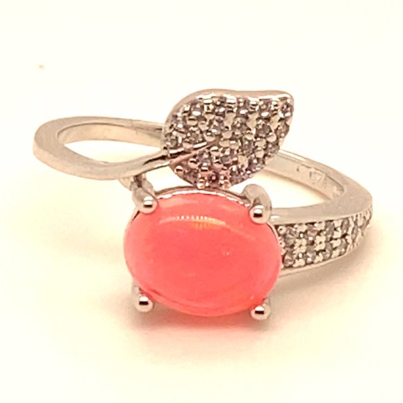 Pink Opal 1.89ct Platinum Finish Solid 925 Sterling Silver Ring - Picture 3 of 7